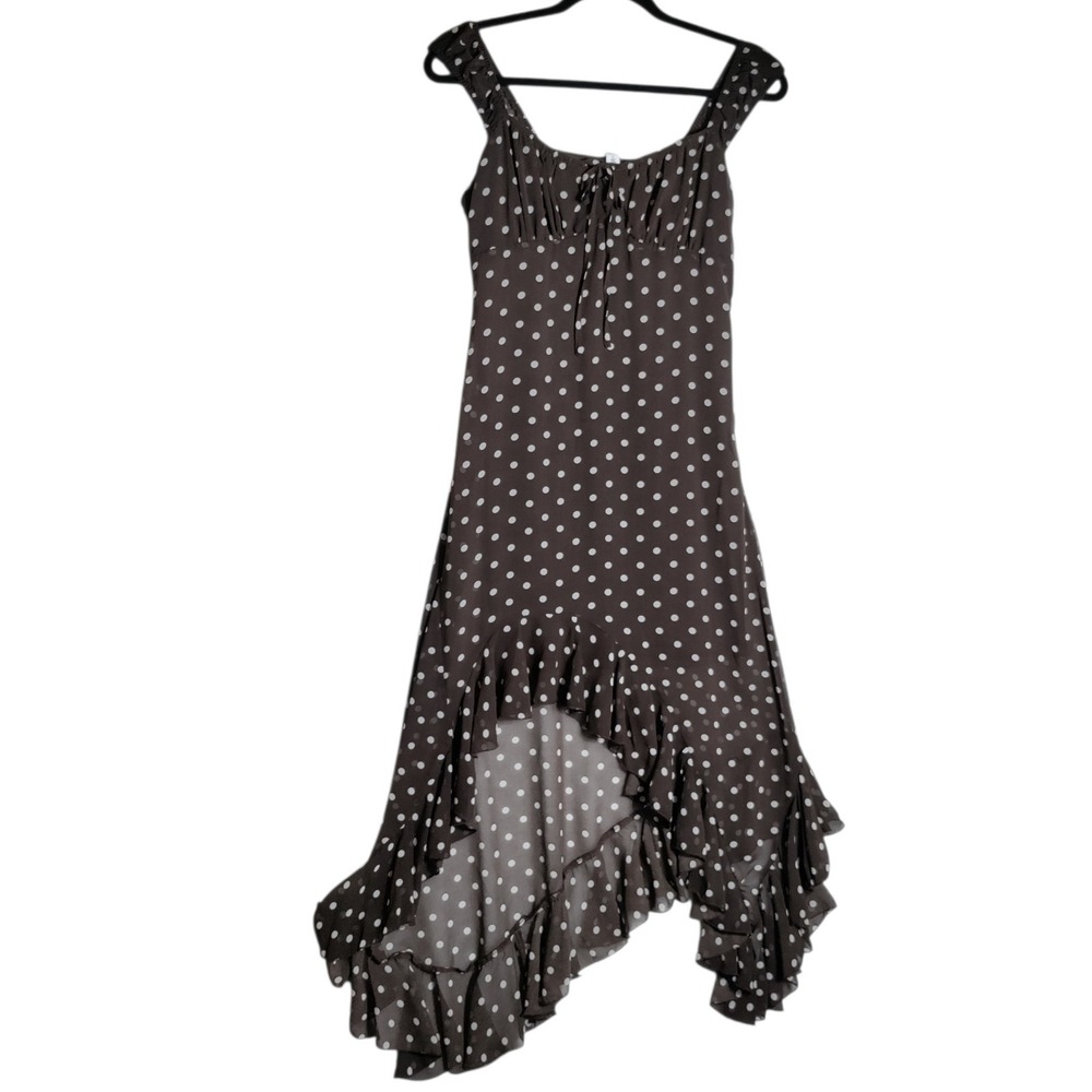 BP Nordstrom Brown Polka Dot High Low Ruffle Dress Small Cap Sleeve Sweetheart